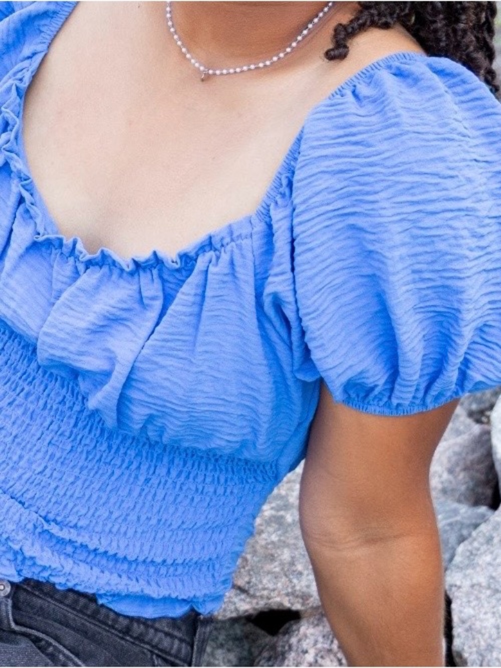Dry Goods Cornflower Blue Puff Sleeve Smocked Top